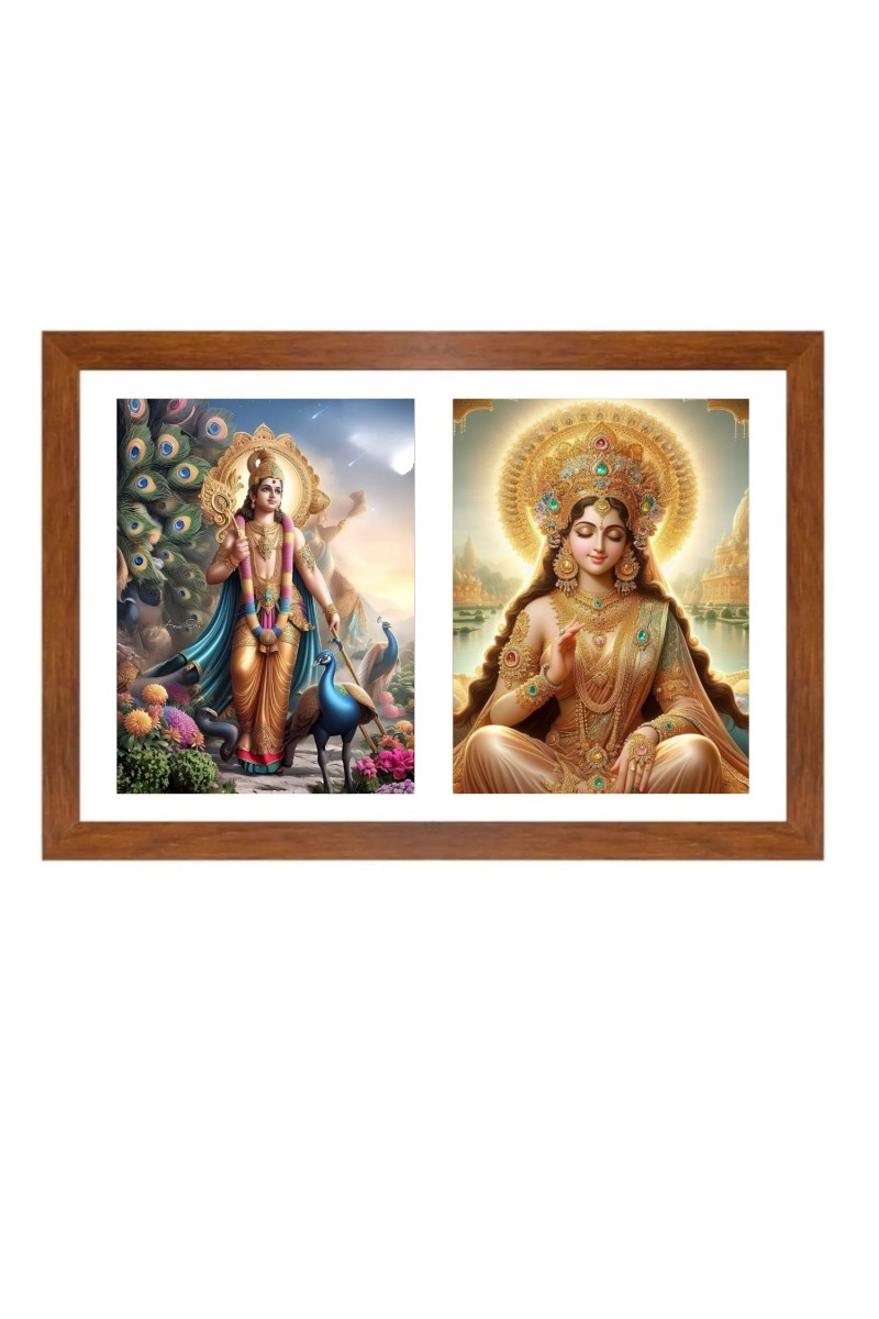 Kartikeya and Valli Photo Frame - 11x15Inches - Spiritual Artwork for Home Wall Decoration, Puja Room and Office Decoration and Gifting 