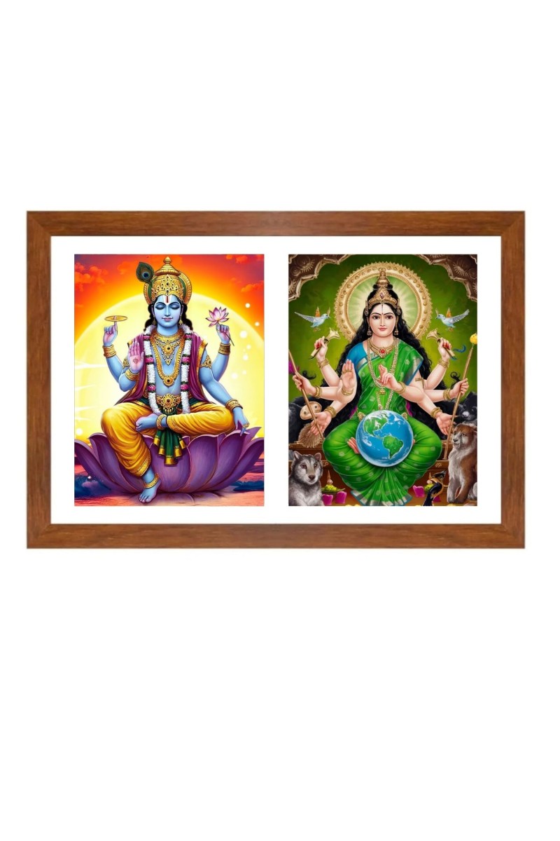 Vishnu and Bhudevi Photo Frame - 11x15Inches - Spiritual Artwork for Home Wall Decoration, Puja Room and Office Decoration and Gifting 