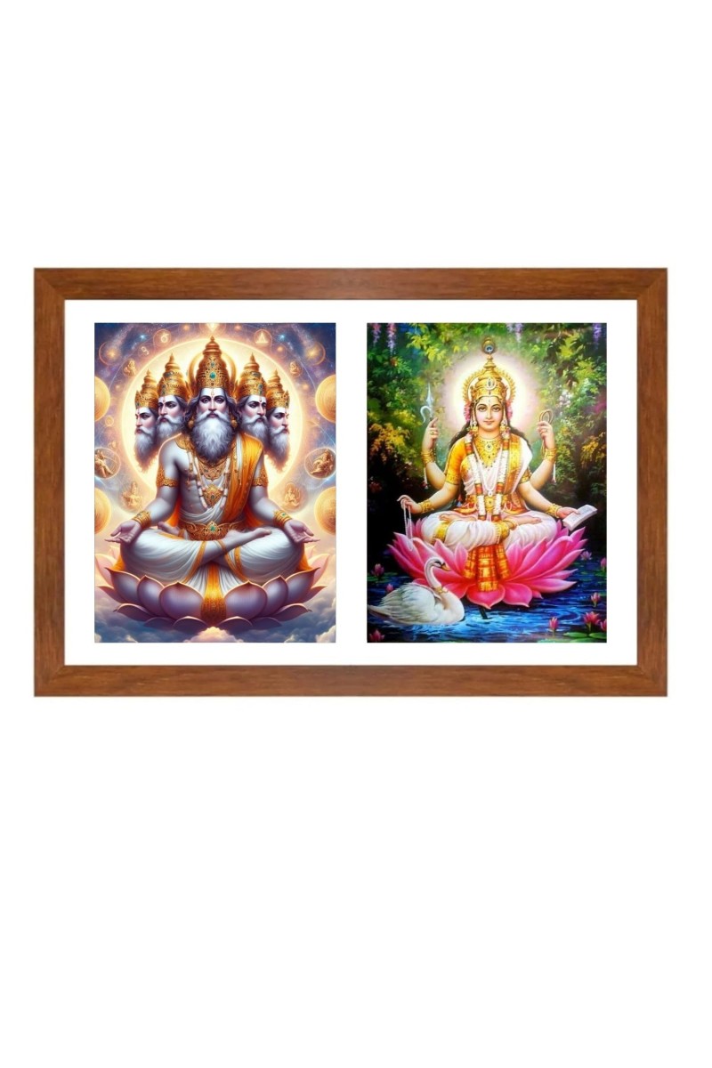 Bramha and savithri Photo Frame - 11x15Inches - Spiritual Artwork for Home Wall Decoration, Puja Room and Office Decoration and Gifting 