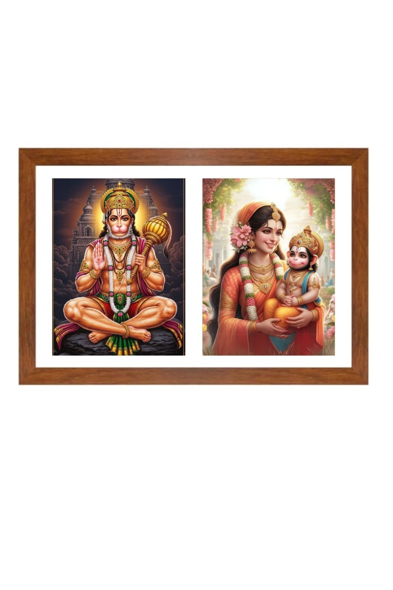 Hanuman and Anjani Photo Frame - 11x15Inches - Spiritual Artwork for Home Wall Decoration, Puja Room and Office Decoration and Gifting 