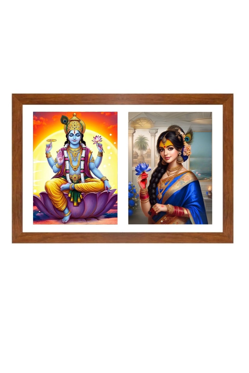 Lord vishnu and rukmini Photo Frame - 11x15Inches - Spiritual Artwork for Home Wall Decoration, Puja Room and Office Decoration and Gifting 
