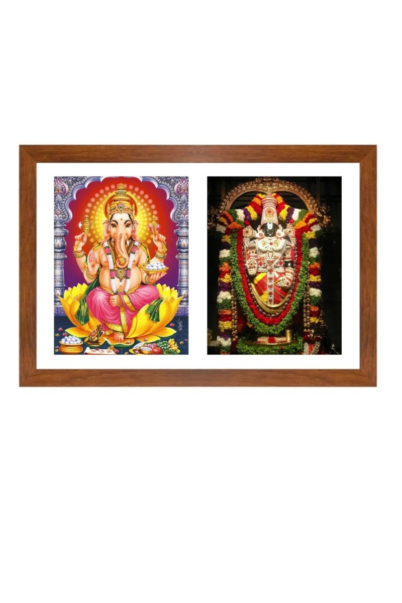 Lord ganesha and venkateshwara Photo Frame - 11x15Inches - Spiritual Artwork for Home Wall Decoration, Puja Room and Office Decoration and Gifting 