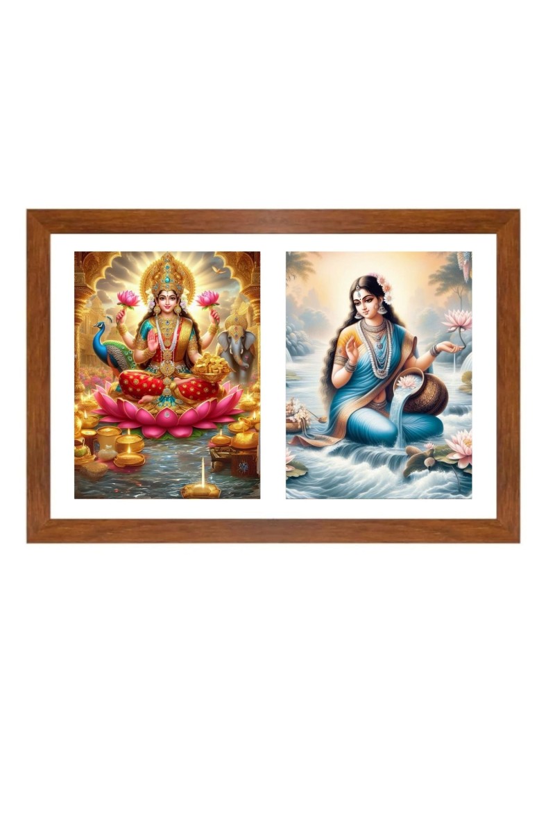 Lakshmi and ganga Photo Frame - 11x15Inches - Spiritual Artwork for Home Wall Decoration, Puja Room and Office Decoration and Gifting 