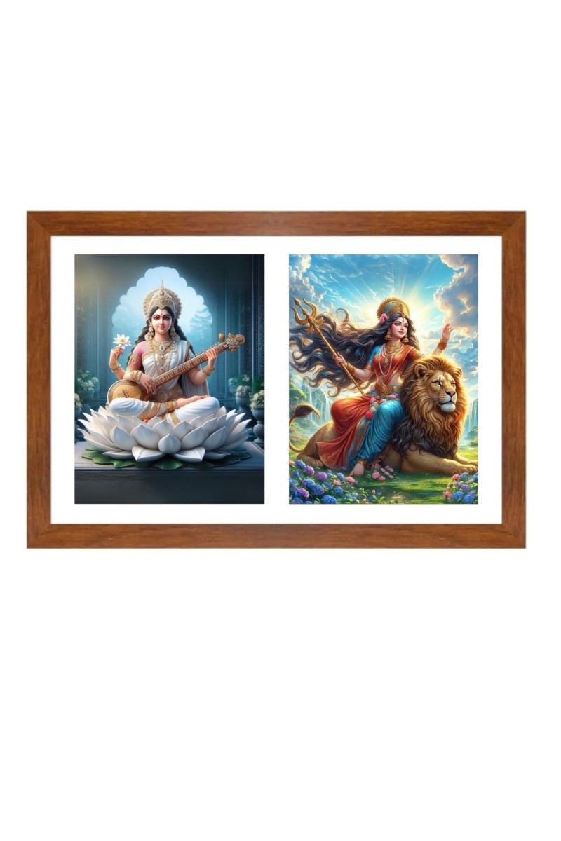 Saraswati and Uma Photo Frame - 11x15Inches - Spiritual Artwork for Home Wall Decoration, Puja Room and Office Decoration and Gifting 