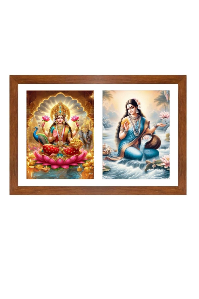 Lakshmi and ganga Photo Frame - 11x15Inches - Spiritual Artwork for Home Wall Decoration, Puja Room and Office Decoration and Gifting 