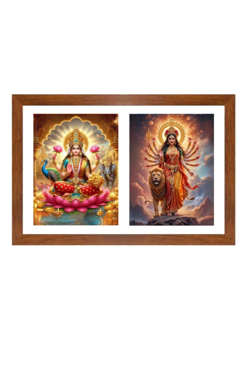 Lakshmi and durga Photo Frame - 11x15Inches - Spiritual Artwork for Home Wall Decoration, Puja Room and Office Decoration and Gifting 