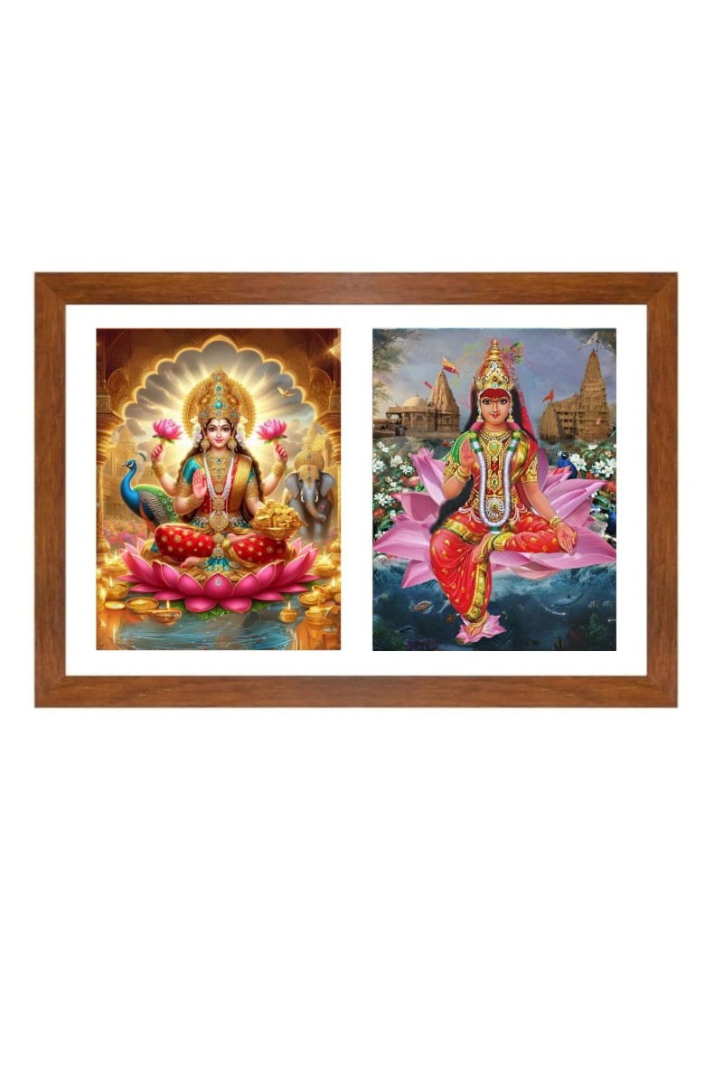 Lakshmi and Rukmini Photo Frame - 11x15Inches - Spiritual Artwork for Home Wall Decoration, Puja Room and Office Decoration and Gifting 