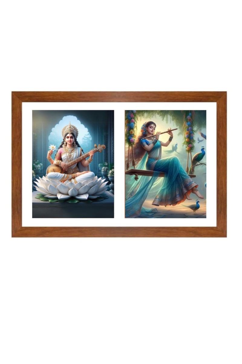 Saraswathi and radha Photo Frame - 11x15Inches - Spiritual Artwork for Home Wall Decoration, Puja Room and Office Decoration and Gifting 