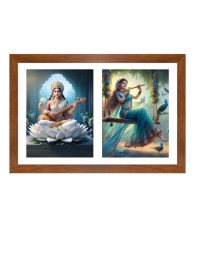 Saraswati and radha Photo Frame - 11x15Inches - Spiritual Artwork for Home Wall Decoration, Puja Room and Office Decoration and Gifting 