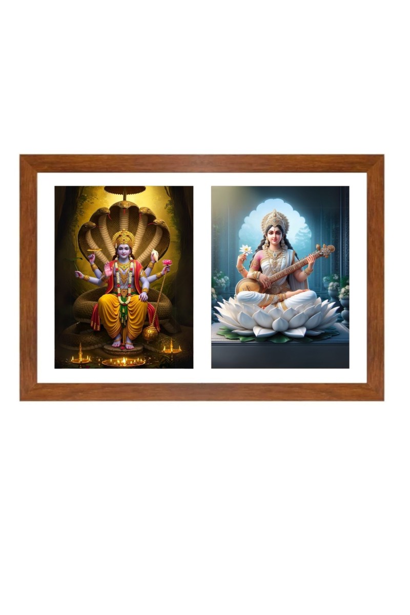 Vishnu and saraswathi Photo Frame - 11x15Inches - Spiritual Artwork for Home Wall Decoration, Puja Room and Office Decoration and Gifting 