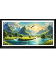 Nature Landscape Floating Frame Scenery Digital Print - 12x24 inch Modern Nature Wall Art for Living Room, Bedroom, Office, Hotels, Drawing Room