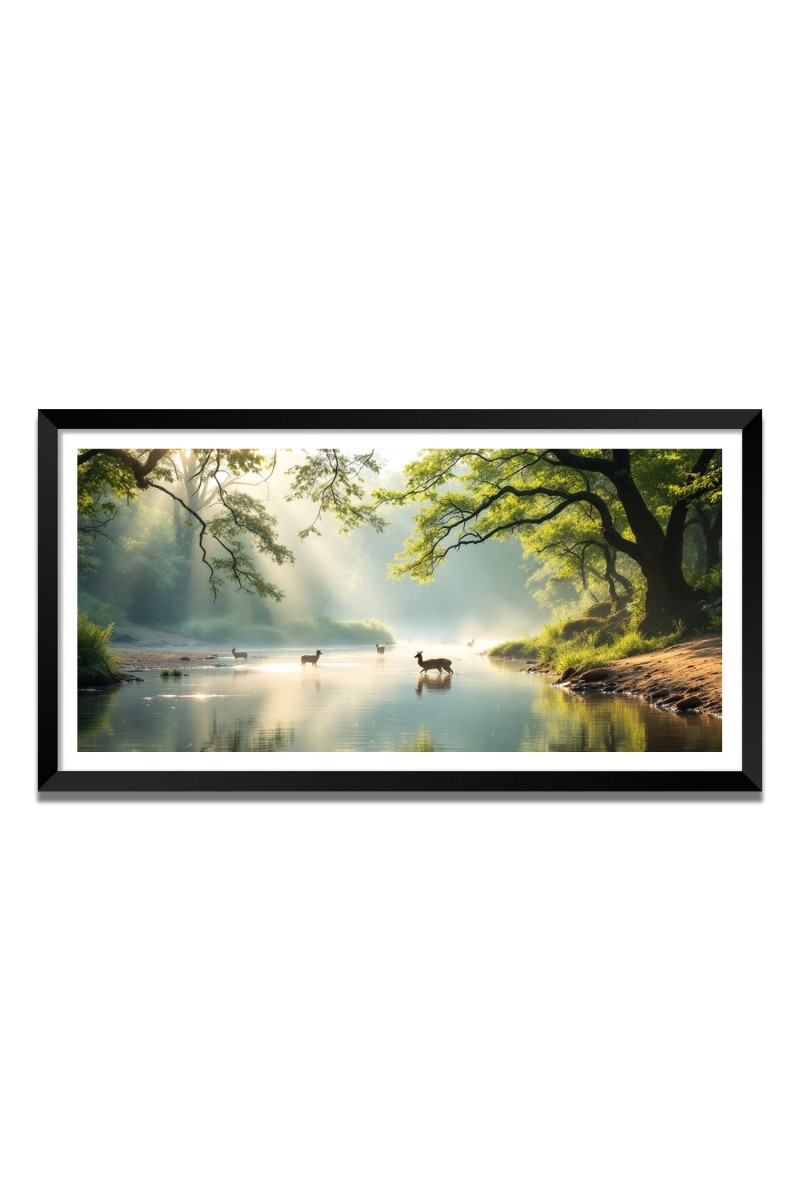 Nature Landscape Floating Frame Scenery Digital Print - 12x24 inch Modern Nature Wall Art for Living Room, Bedroom, Office, Hotels, Drawing Room