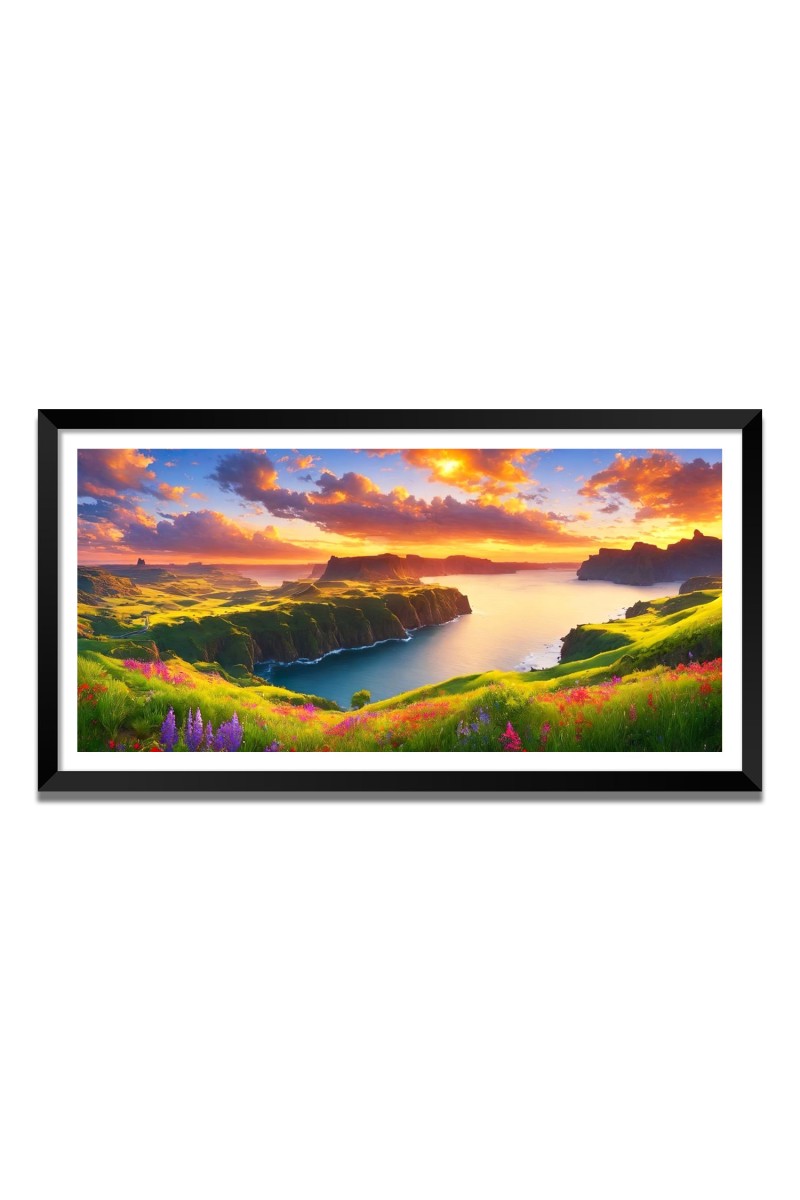 Nature Landscape Floating Frame Scenery Digital Print - 12x24 inch Modern Nature Wall Art for Living Room, Bedroom, Office, Hotels, Drawing Room