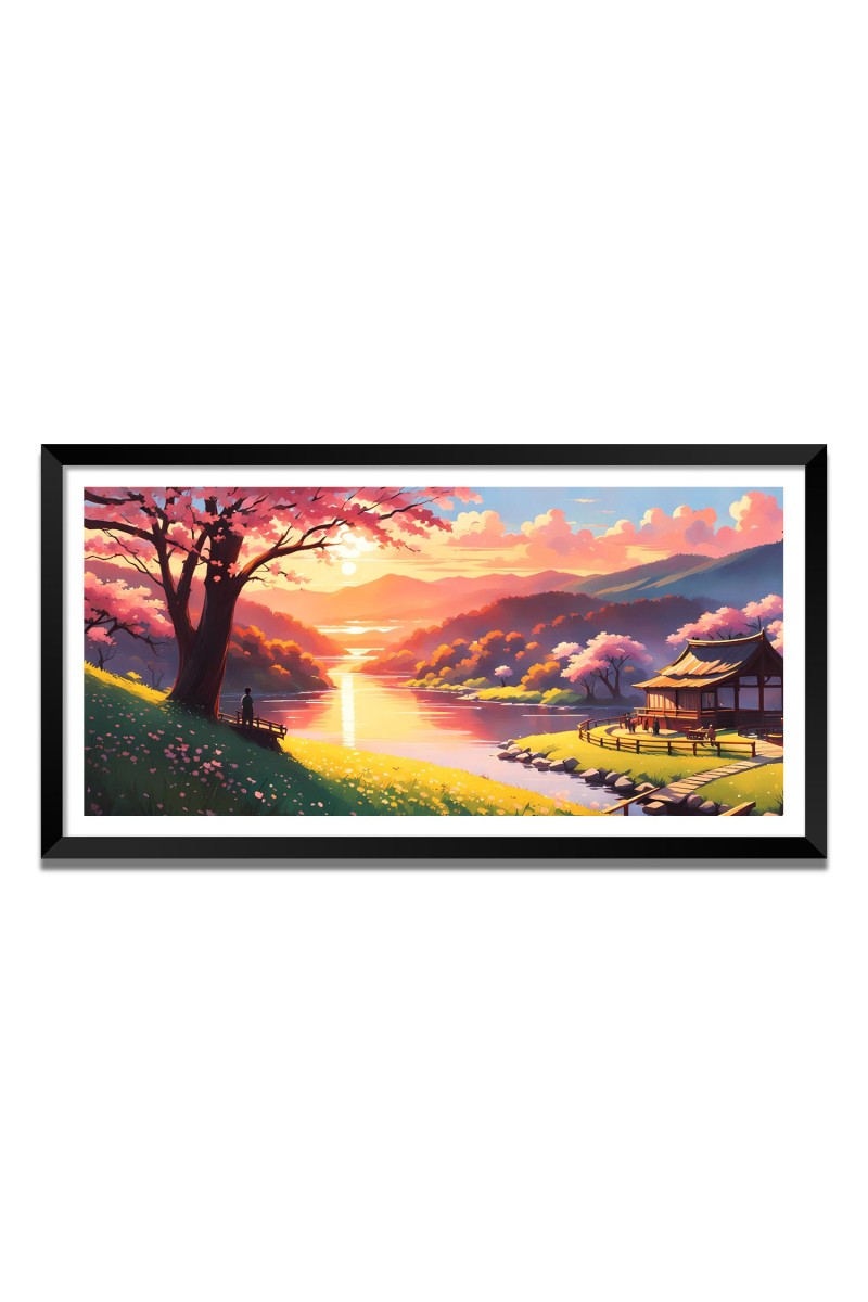 Nature Landscape Floating Frame Scenery Digital Print - 12x24 inch Modern Nature Wall Art for Living Room, Bedroom, Office, Hotels, Drawing Room