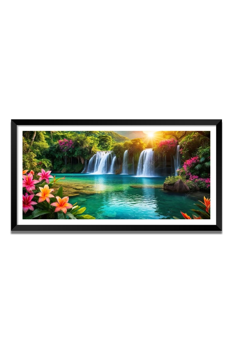 Nature Landscape Floating Frame Scenery Digital Print - 12x24 inch Modern Nature Wall Art for Living Room, Bedroom, Office, Hotels, Drawing Room