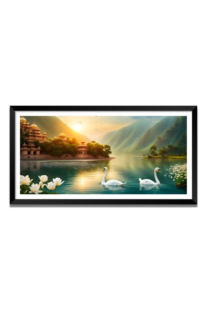 Nature Landscape Floating Frame Scenery Digital Print - 12x24 inch Modern Nature Wall Art for Living Room, Bedroom, Office, Hotels, Drawing Room