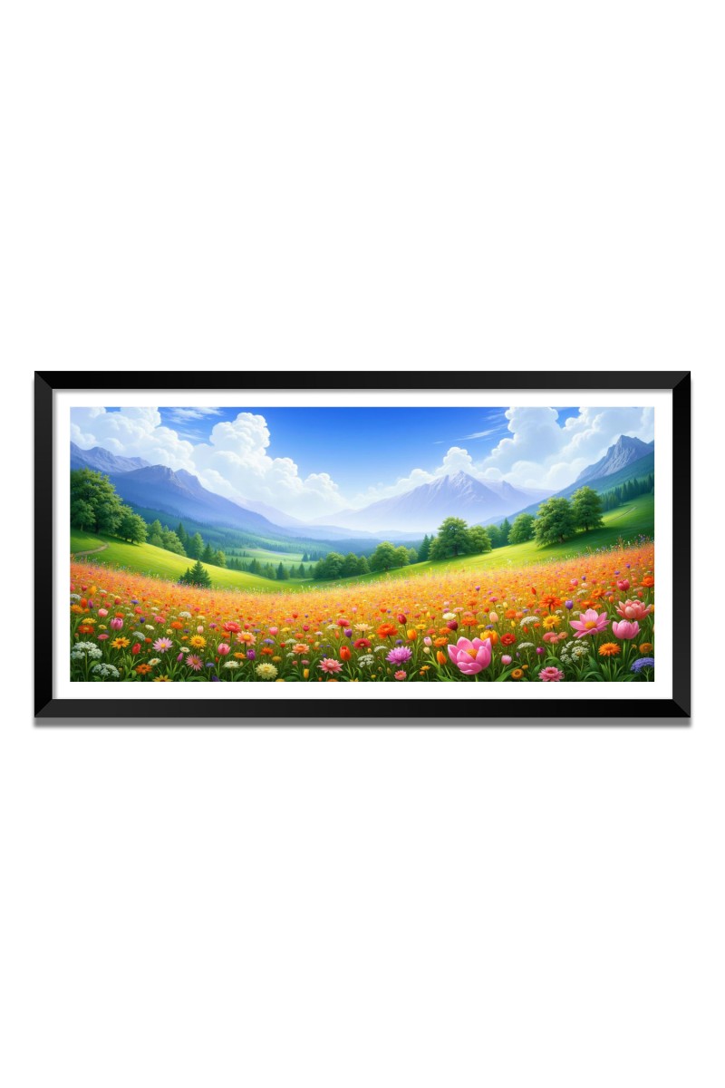 Nature Landscape Floating Frame Scenery Digital Print - 12x24 inch Modern Nature Wall Art for Living Room, Bedroom, Office, Hotels, Drawing Room