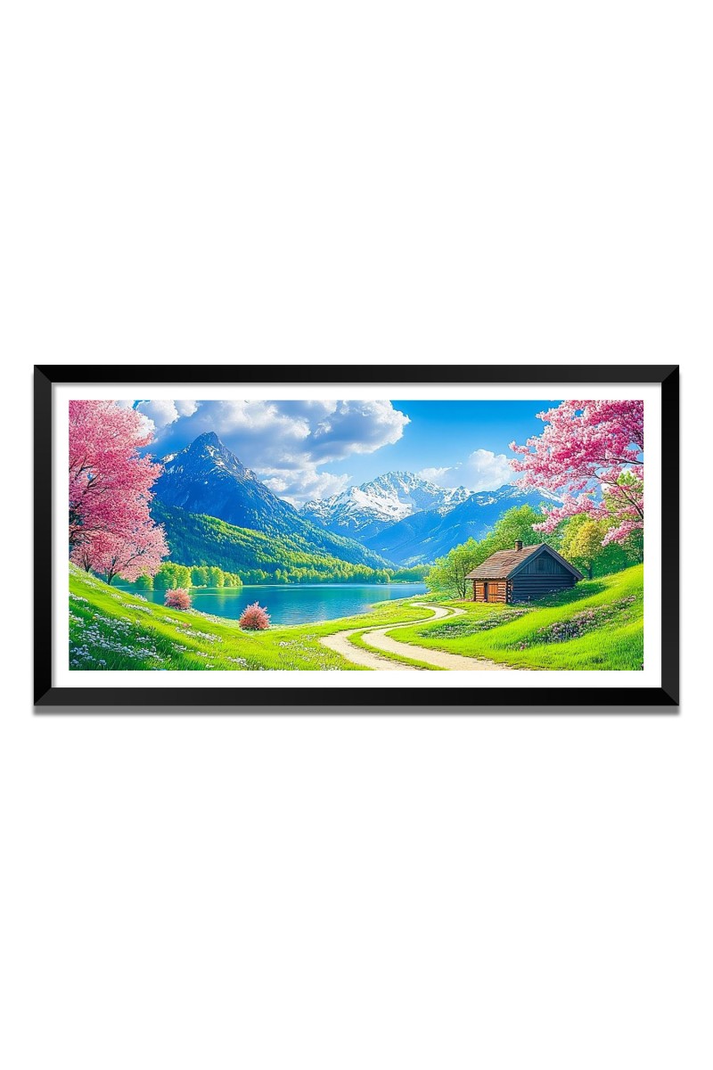 Nature Landscape Floating Frame Scenery Digital Print - 12x24 inch Modern Nature Wall Art for Living Room, Bedroom, Office, Hotels, Drawing Room