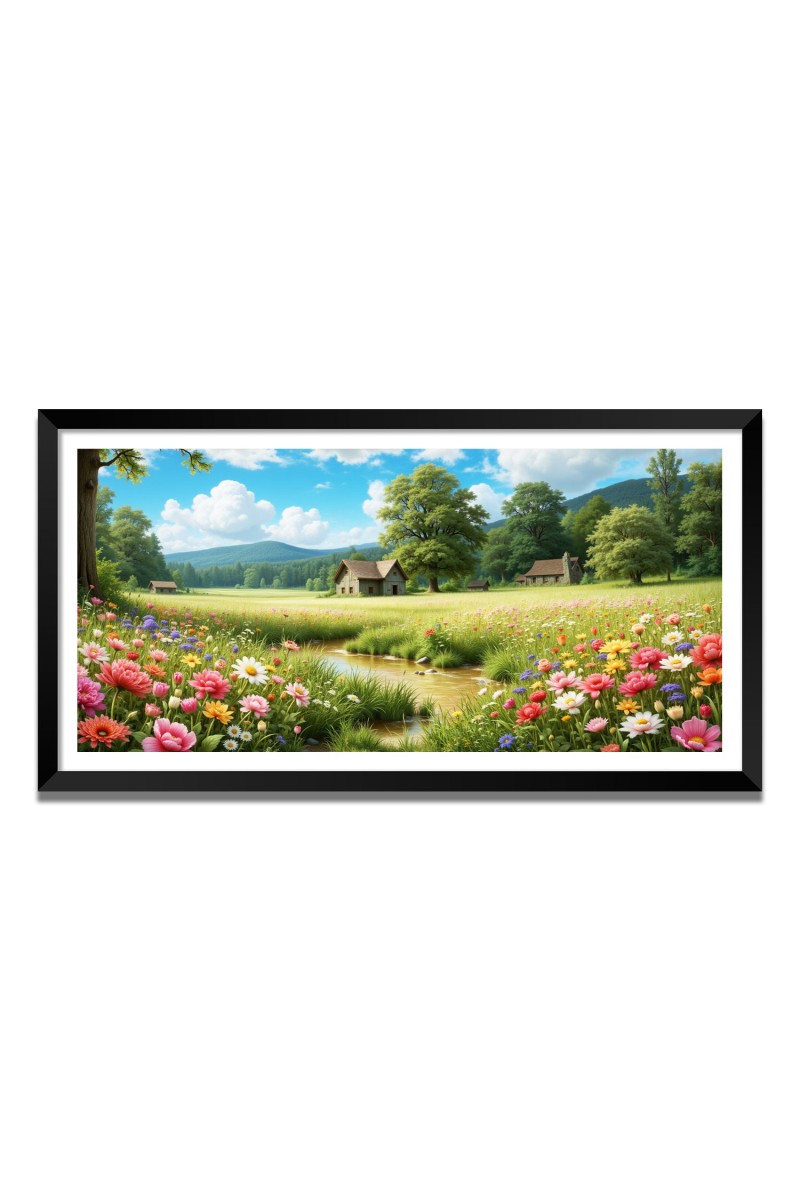 Nature Landscape Floating Frame Scenery Digital Print - 12x24 inch Modern Nature Wall Art for Living Room, Bedroom, Office, Hotels, Drawing Room
