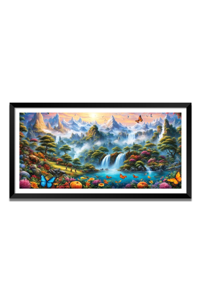 Nature Landscape Floating Frame Scenery Digital Print - 12x24 inch Modern Nature Wall Art for Living Room, Bedroom, Office, Hotels, Drawing Room