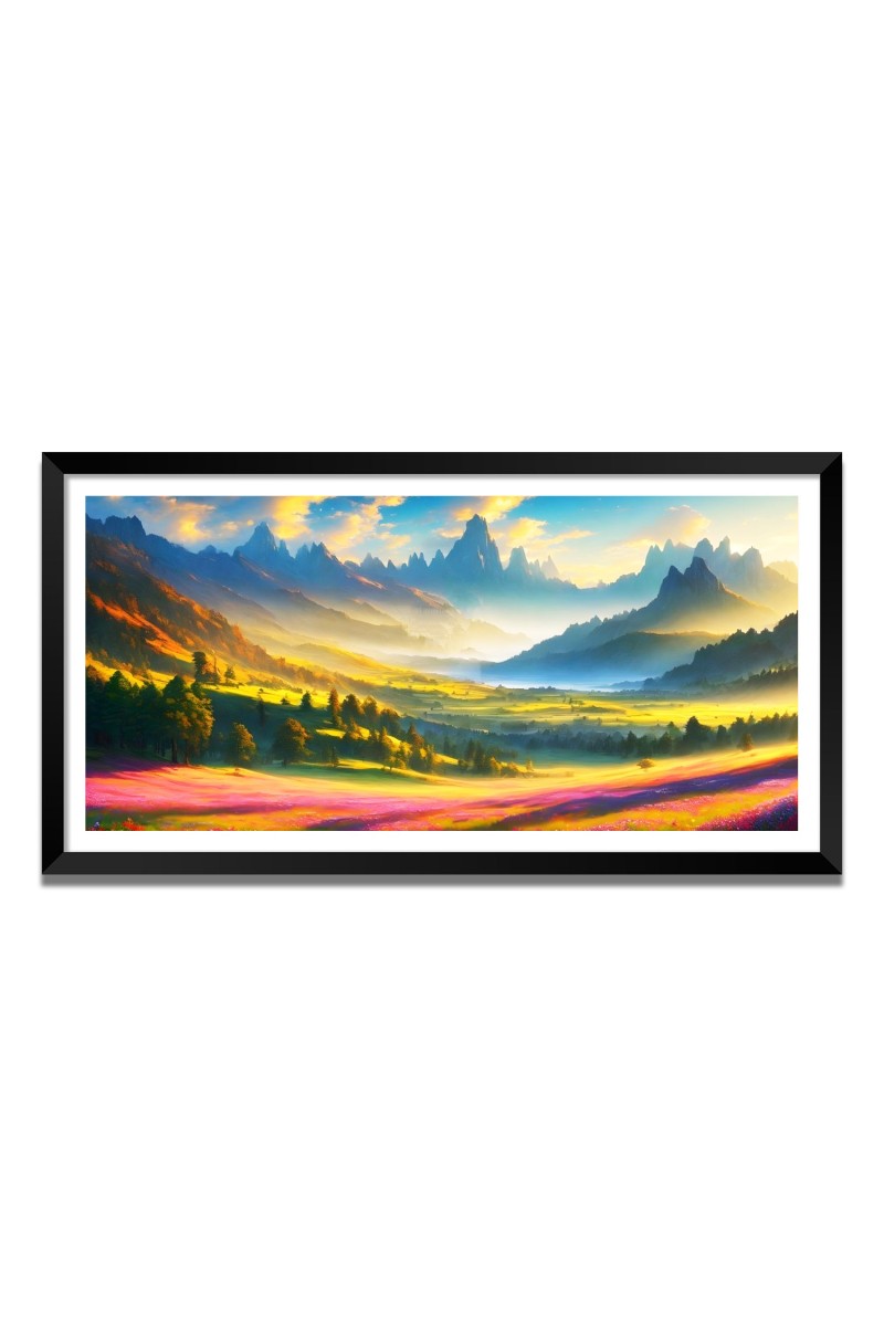 Nature Landscape Floating Frame Scenery Digital Print - 12x24 inch Modern Nature Wall Art for Living Room, Bedroom, Office, Hotels, Drawing Room