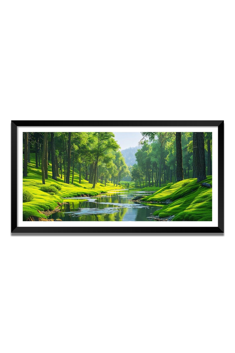 Nature Landscape Floating Frame Scenery Digital Print - 12x24 inch Modern Nature Wall Art for Living Room, Bedroom, Office, Hotels, Drawing Room