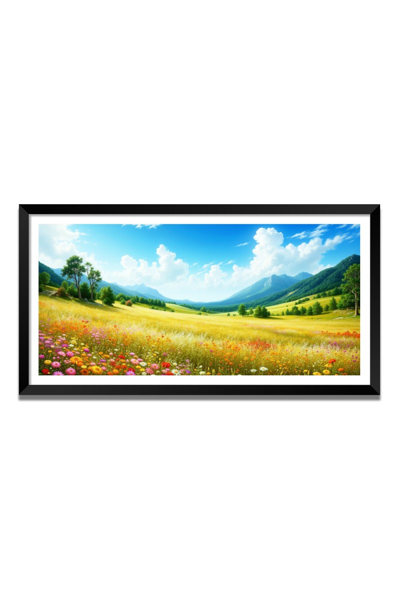 Nature Landscape Floating Frame Scenery Digital Print - 12x24 inch Modern Nature Wall Art for Living Room, Bedroom, Office, Hotels, Drawing Room