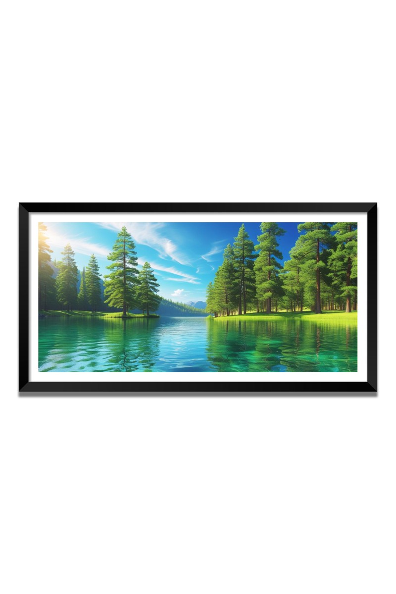 Nature Landscape Floating Frame Scenery Digital Print - 12x24 inch Modern Nature Wall Art for Living Room, Bedroom, Office, Hotels, Drawing Room