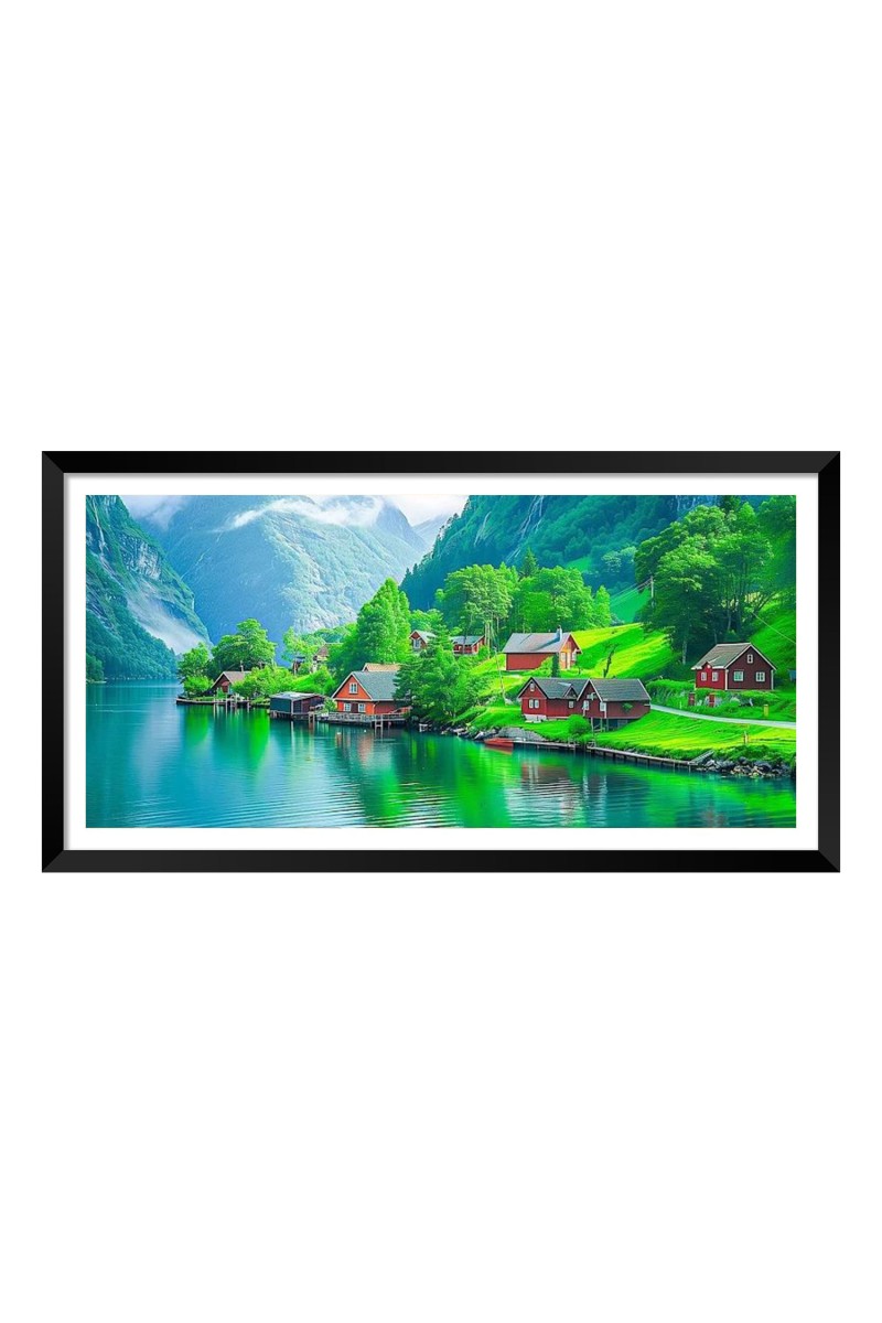 Nature Landscape Floating Frame Scenery Digital Print - 12x24 inch Modern Nature Wall Art for Living Room, Bedroom, Office, Hotels, Drawing Room