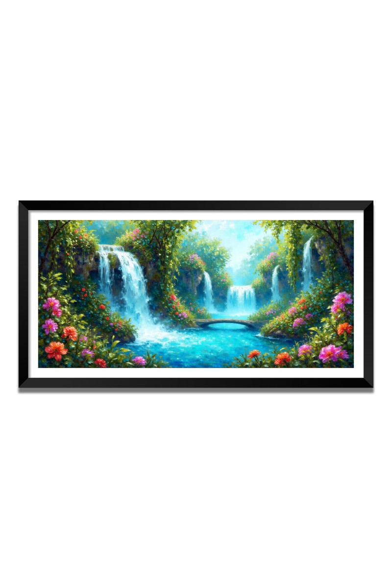 Nature Landscape Floating Frame Scenery Digital Print - 12x24 inch Modern Nature Wall Art for Living Room, Bedroom, Office, Hotels, Drawing Room