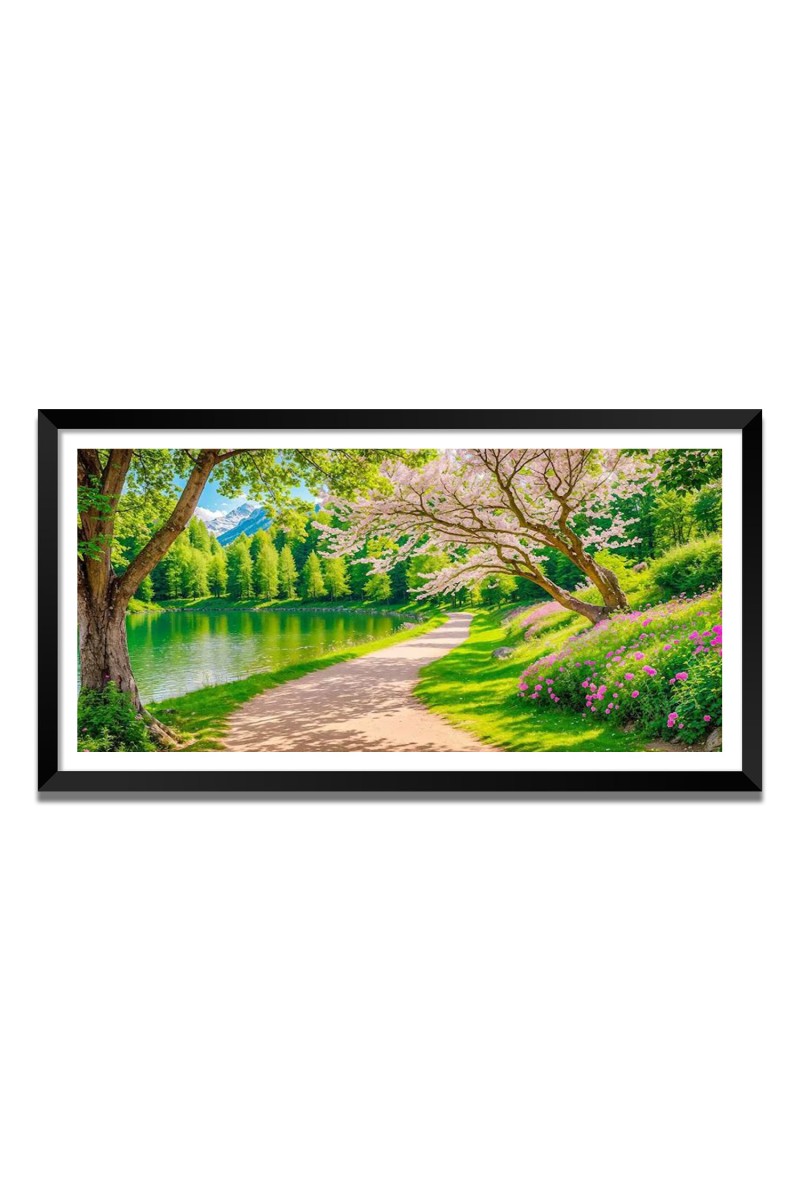 Nature Landscape Floating Frame Scenery Digital Print - 12x24 inch Modern Nature Wall Art for Living Room, Bedroom, Office, Hotels, Drawing Room