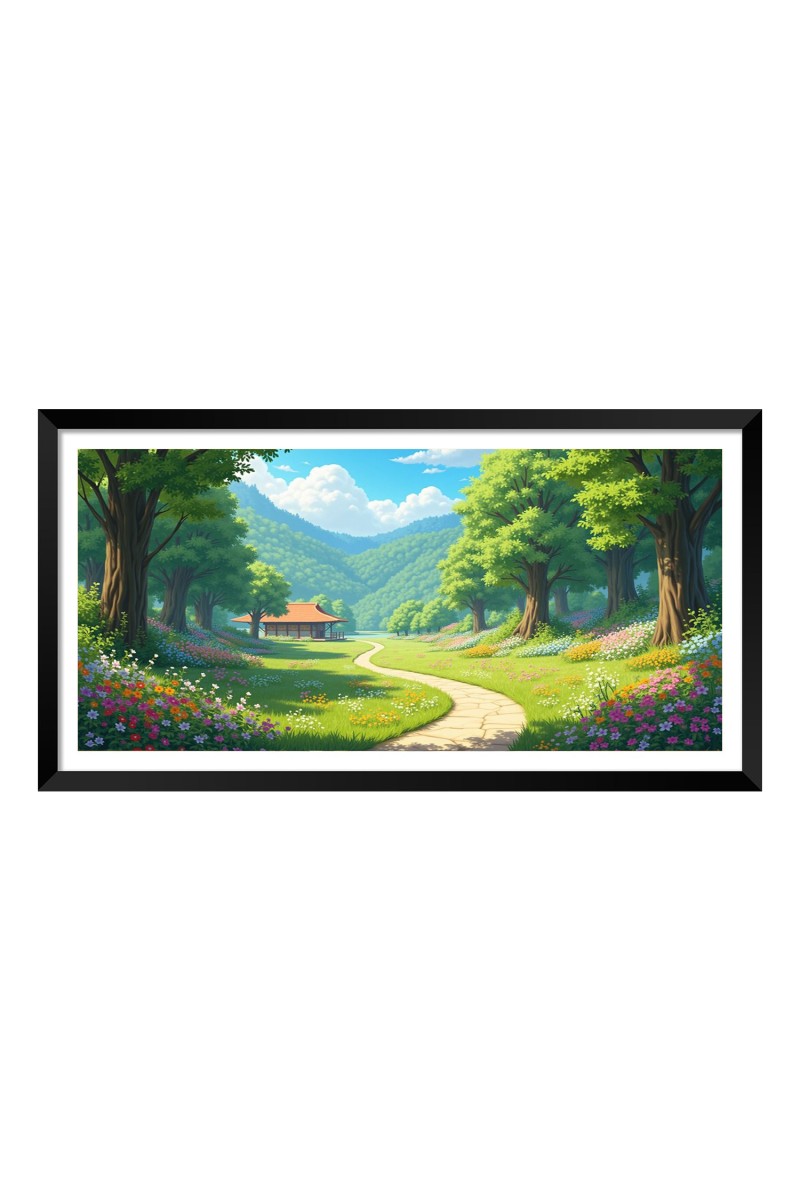 Nature Landscape Floating Frame Scenery Digital Print - 12x24 inch Modern Nature Wall Art for Living Room, Bedroom, Office, Hotels, Drawing Room