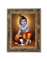 Lord Baby Krishna Digital Print Photo 6.7x8.7 inches  (I24) - Vibrant Religious Wall Art for Home or Office Decor.