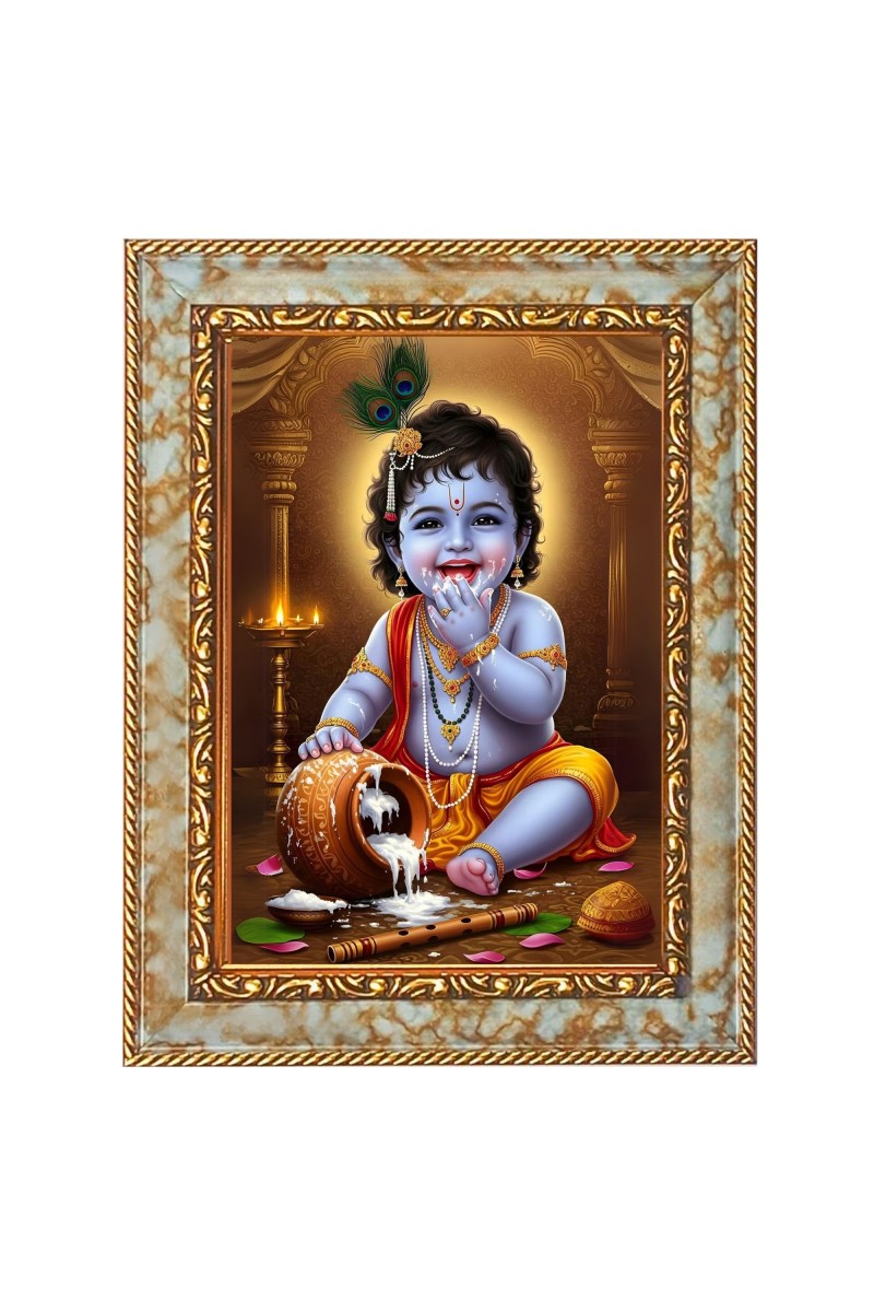 Lord Baby Krishna Digital Print Photo 6.7x8.7 inches  (I24) - Vibrant Religious Wall Art for Home or Office Decor.