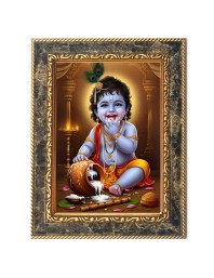 Lord Baby Krishna Digital Print Photo 6.7x8.7 inches  (I24) - Vibrant Religious Wall Art for Home or Office Decor.