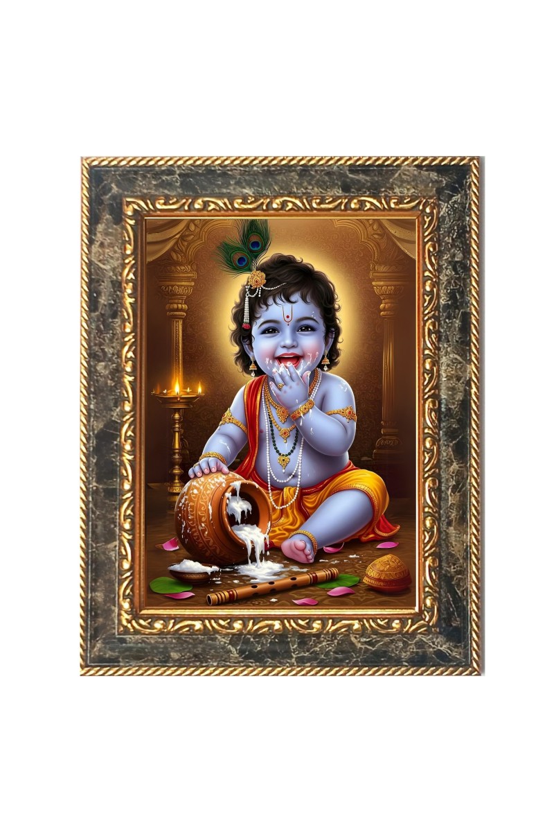 Lord Baby Krishna Digital Print Photo 6.7x8.7 inches  (I24) - Vibrant Religious Wall Art for Home or Office Decor.