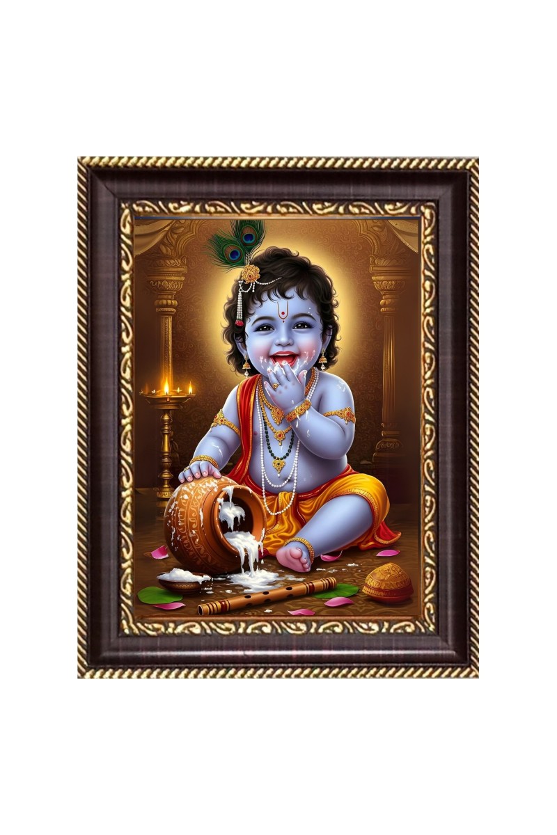 Lord Baby Krishna Digital Print Photo 6.7x8.7 inches  (I24) - Vibrant Religious Wall Art for Home or Office Decor.