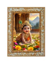 Baby Krishna Digital Print Photo 6.7x8.7 inches  (I24) - Vibrant Religious Wall Art for Home or Office Decor.
