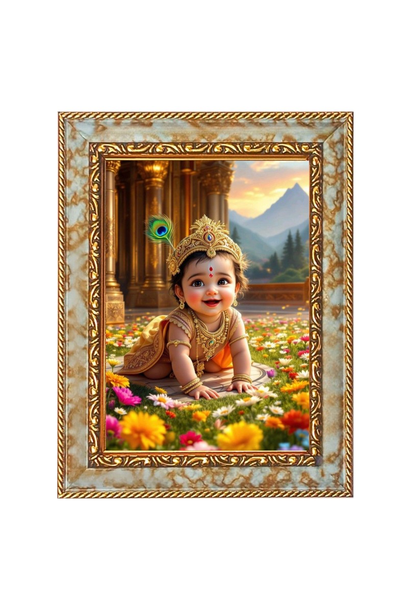 Baby Krishna Digital Print Photo 6.7x8.7 inches  (I24) - Vibrant Religious Wall Art for Home or Office Decor.