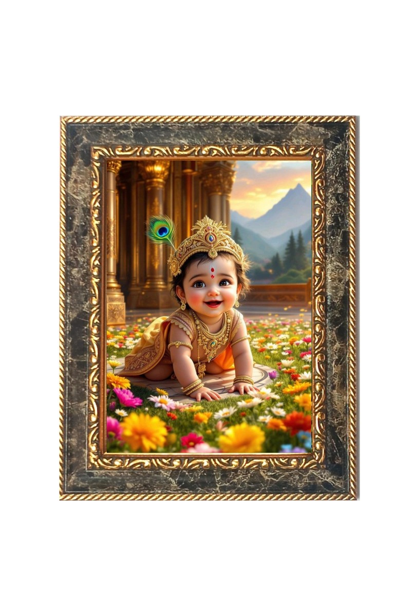 Baby Krishna Digital Print Photo 6.7x8.7 inches  (I24) - Vibrant Religious Wall Art for Home or Office Decor.