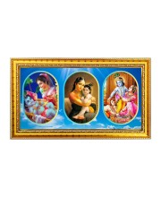 Krishna with mother Photo Frame - 8x14 Inch Brown Wooden Frame | Hindu Gods Wall Decor for Home & Office