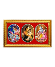 Little krishna with mother Photo Frame - 8x14 Inch Brown Wooden Frame | Hindu Gods Wall Decor for Home & Office
