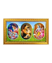 Little krishna with mother Photo Frame - 8x14 Inch Brown Wooden Frame | Hindu Gods Wall Decor for Home & Office