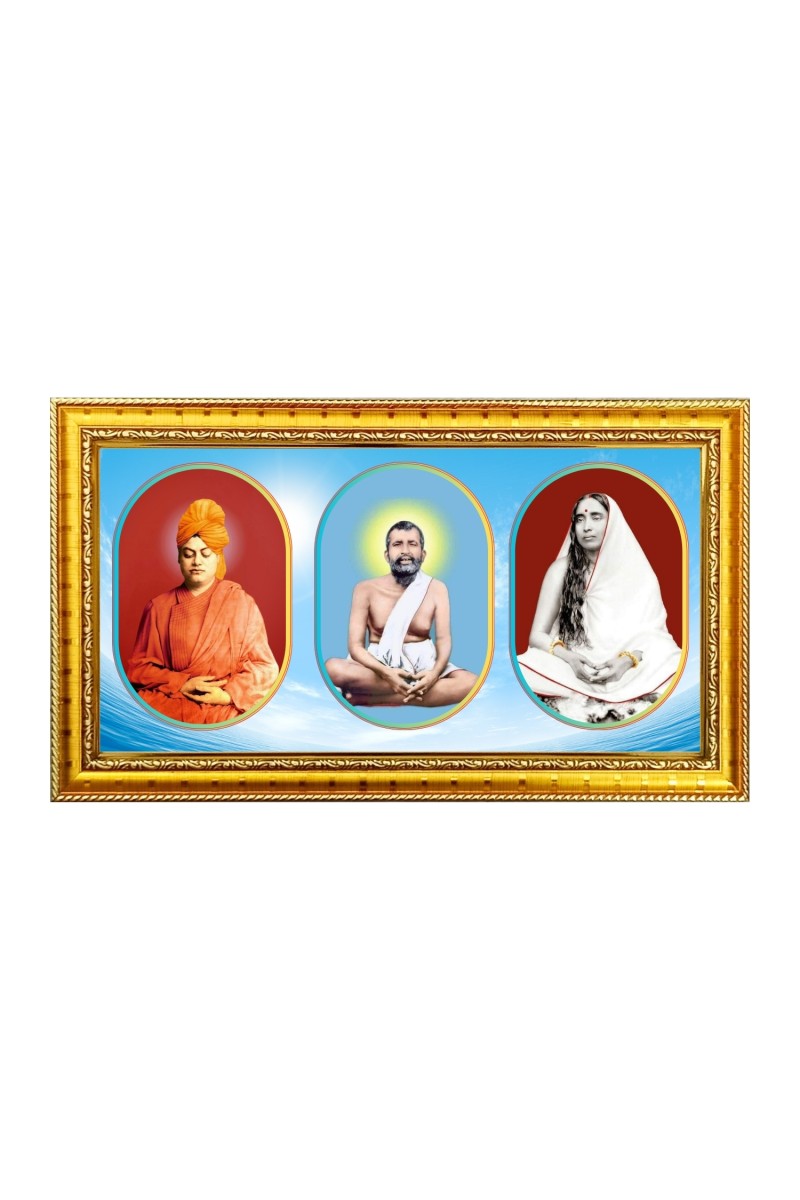Swami,Raam krishna, maa sharada Photo Frame - 8x14 Inch Brown Wooden Frame | Hindu Gods Wall Decor for Home & Office