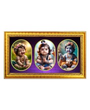 Baby krishna Photo Frame - 8x14 Inch Brown Wooden Frame | Hindu Gods Wall Decor for Home & Office