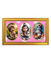 Baby krishna Photo Frame - 8x14 Inch Brown Wooden Frame | Hindu Gods Wall Decor for Home & Office