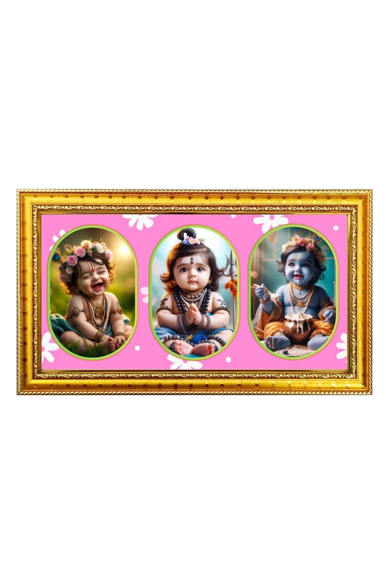 Baby krishna Photo Frame - 8x14 Inch Brown Wooden Frame | Hindu Gods Wall Decor for Home & Office