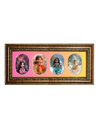 Little radha, sita, durga, saraswati Photo Frame - 8x14 Inch Brown Wooden Frame | Hindu Gods Wall Decor for Home & Office