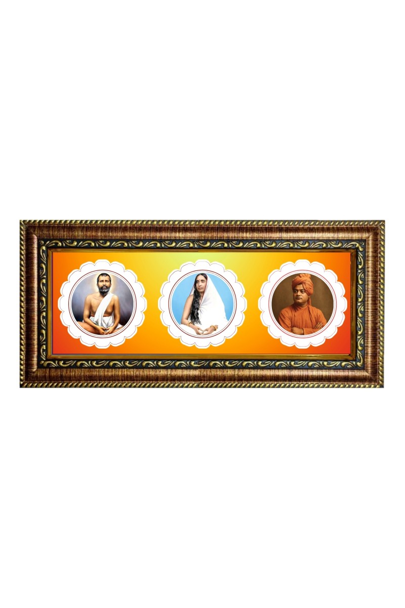 Shreeraam krishna, shree sharada maa, swami vivekananda Photo Frame - 8x14 Inch Brown Wooden Frame | Hindu Gods Wall Decor for Home & Office