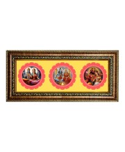 Lord laxmi narayan, shiv parvati, bhramma saraswati Photo Frame - 8x14 Inch Brown Wooden Frame | Hindu Gods Wall Decor for Home & Office